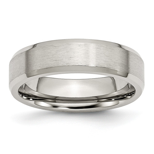 Lex & Lu Chisel Stainless Steel Flat Beveled Edge 6mm Brushed Band Ring - Lex & Lu