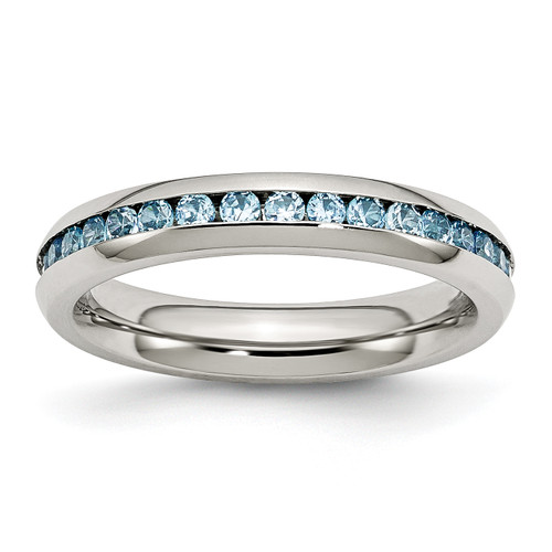 Lex & Lu Chisel Stainless Steel 4mm December Teal CZ Ring - Lex & Lu