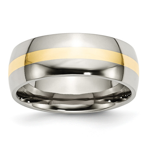 Lex & Lu Chisel Stainless Steel and 14k Yellow Inlay 8mm Polished Band Ring - Lex & Lu