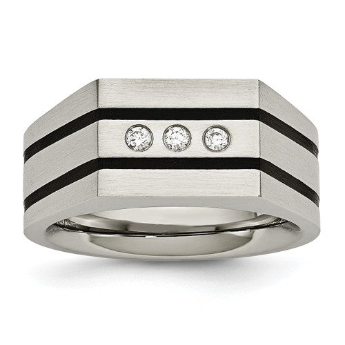 Lex & Lu Chisel Stainless Steel Brushed Black Plated CZs Ring - Lex & Lu