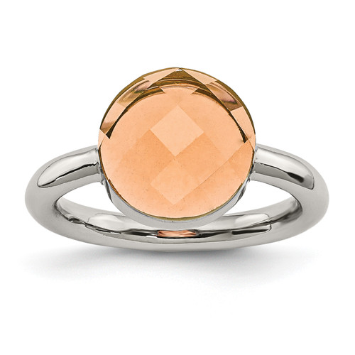 Lex & Lu Chisel Stainless Steel Polished Peach Glass Ring - Lex & Lu