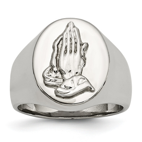 Lex & Lu Chisel Stainless Steel Polished w/Sterling Silver Praying Hands Ring - Lex & Lu