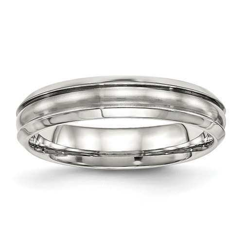 Lex & Lu Chisel Stainless Steel Brushed and Polished Ridged 5.00mm Band Ring - Lex & Lu