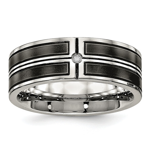 Lex & Lu Chisel Stainless Steel Brushed & Polished Black IP Plated CZ Band Ring - Lex & Lu