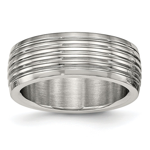 Lex & Lu Chisel Stainless Steel Polished Grooved Ring LAL42070 - Lex & Lu