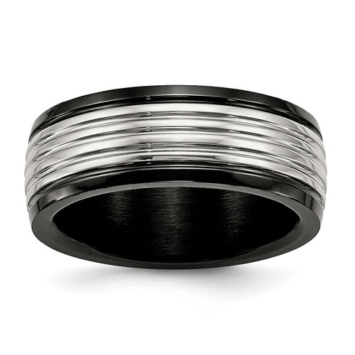 Lex & Lu Chisel Stainless Steel Polished Black IP Grooved Ring LAL42071 - Lex & Lu