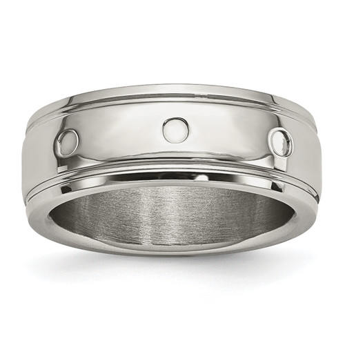 Lex & Lu Chisel Stainless Steel Polished Grooved Ring LAL42083 - Lex & Lu