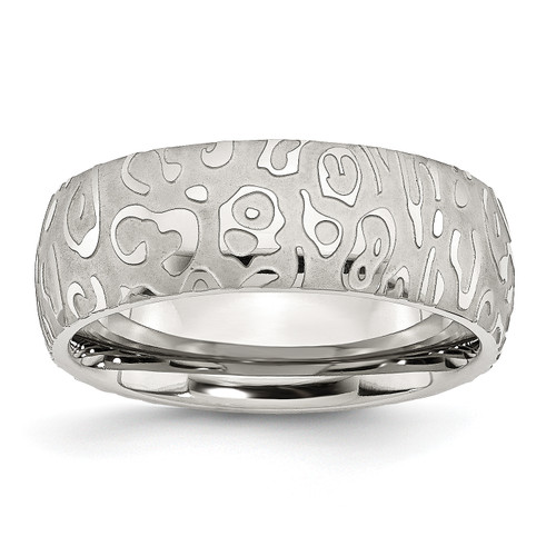 Lex & Lu Chisel Stainless Steel Brushed & Polished Textured 8mm Band Ring - Lex & Lu