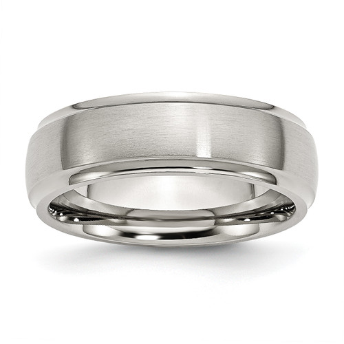 Lex & Lu Chisel Stainless Steel Ridged Edge 7mm Brushed Band Ring LAL42128 - Lex & Lu