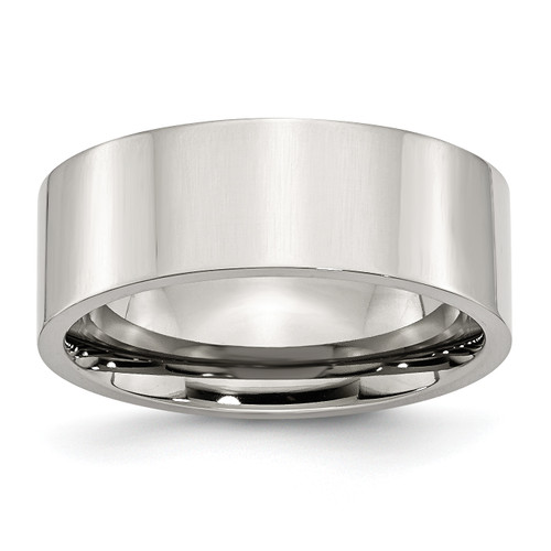Lex & Lu Chisel Stainless Steel Flat 8mm Polished Band Ring - Lex & Lu