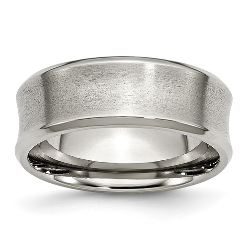 Lex & Lu Chisel Stainless Steel Beveled Edge Concave 8mm Brushed Band Ring - Lex & Lu