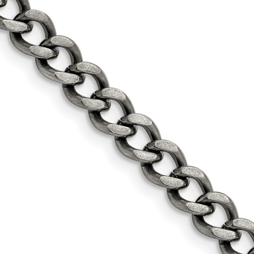 Lex & Lu Chisel Stainless Steel 6.75mm Polished and Antiqued Curb Chain Necklace - Lex & Lu