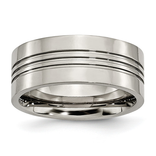 Lex & Lu Chisel Titanium Grooved 9mm Polished Band Ring - Lex & Lu