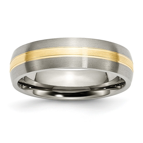 Lex & Lu Chisel Titanium Grooved 14k Yellow Inlay 6mm Brushed Band Ring - Lex & Lu