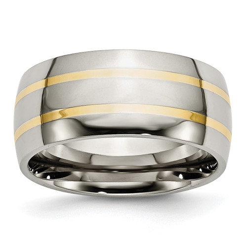 Lex & Lu Chisel Titanium 14k Yellow Inlay 10mm Polished Band Ring - Lex & Lu