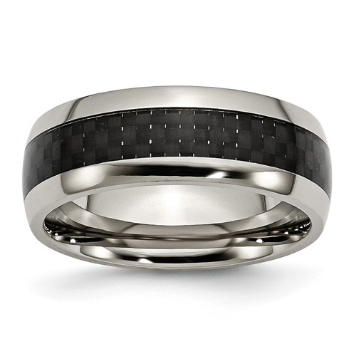 Lex & Lu Chisel Titanium Black Carbon Fiber 8mm Polished Band Ring LAL42384 - Lex & Lu