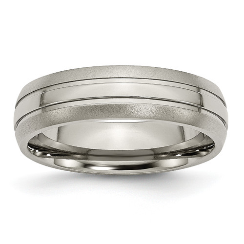 Lex & Lu Chisel Titanium Grooved 6mm Brushed and Polished Band Ring LAL42397 - Lex & Lu