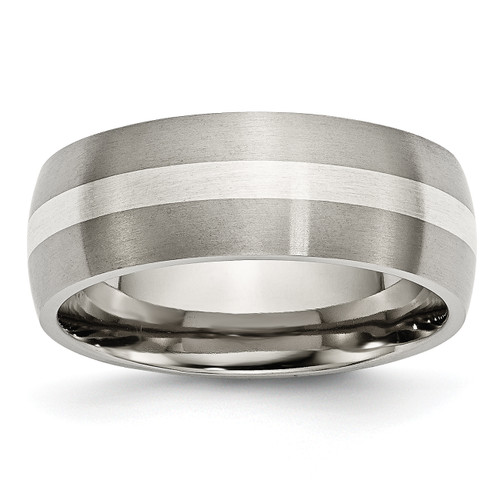 Lex & Lu Chisel Titanium Sterling Silver Inlay 8mm Brushed Band Ring LAL42421 - Lex & Lu