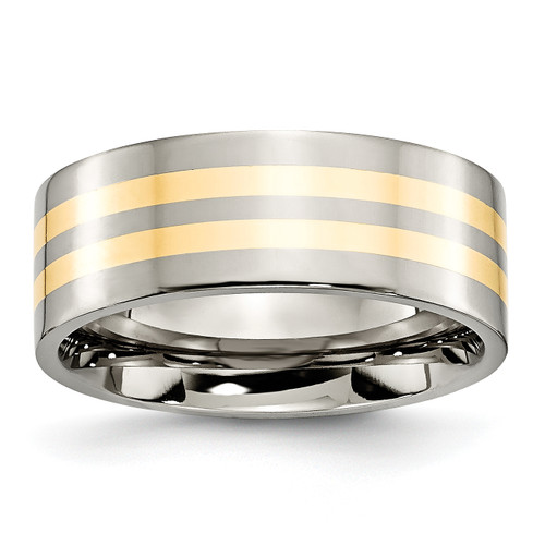 Lex & Lu Chisel Titanium 14k Yellow Inlay Flat 8mm Polished Band Ring LAL42437 - Lex & Lu