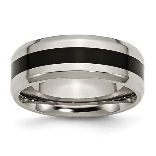 Lex & Lu Chisel Titanium Black Enameled 8mm Polished Band Ring - Lex & Lu