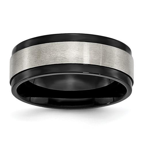 Lex & Lu Chisel Titanium Beveled Edge 8mm Black Plated Satin Band Ring - Lex & Lu