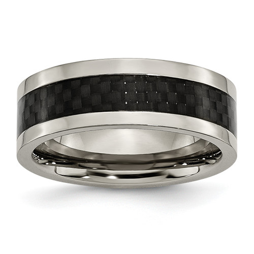 Lex & Lu Chisel Titanium 8mm Polished w/Black Carbon Fiber Inlay Band Ring - Lex & Lu