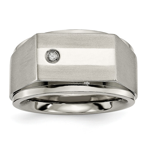 Lex & Lu Chisel Titanium Satin & Polished Diamond Band Ring - Lex & Lu
