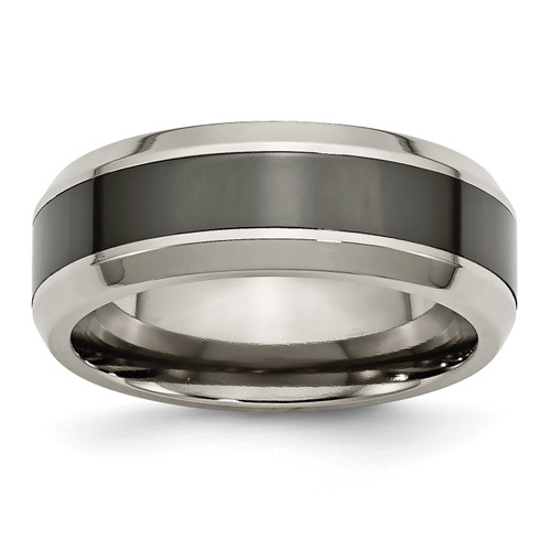 Lex & Lu Chisel Titanium Base w Black Ceramic Center Beveled 7.5mm Band Ring - Lex & Lu