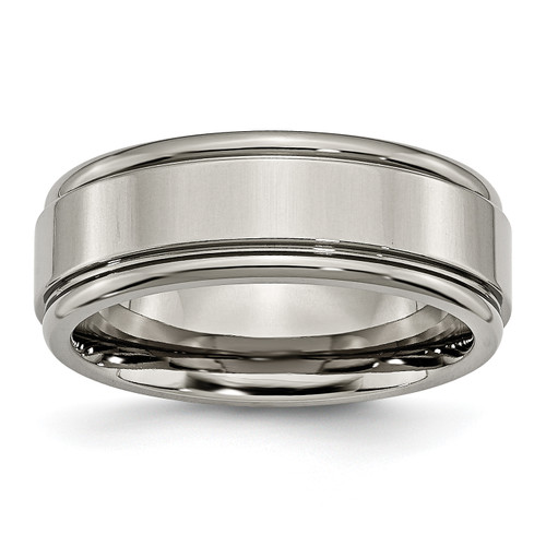 Lex & Lu Chisel Titanium Grooved Edge 8mm Polished Band Ring - Lex & Lu