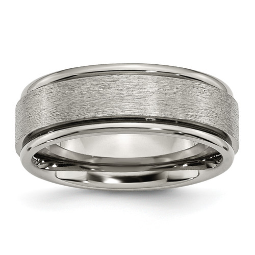 Lex & Lu Chisel Titanium Ridged Edge 8mm Satin and Polished Band Ring - Lex & Lu