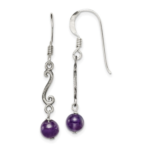 Lex & Lu Sterling Silver Amethyst Antiqued Dangle Earrings - Lex & Lu