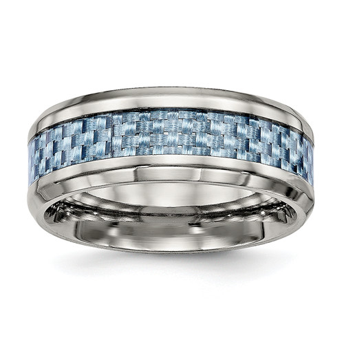 Lex & Lu Chisel Titanium Polished Blue Carbon Fiber Inlay Ring - Lex & Lu