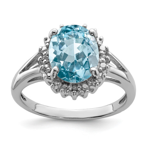 Lex & Lu Sterling Silver w/Rhodium Light Swiss Blue Topaz & Diamond Ring - Lex & Lu