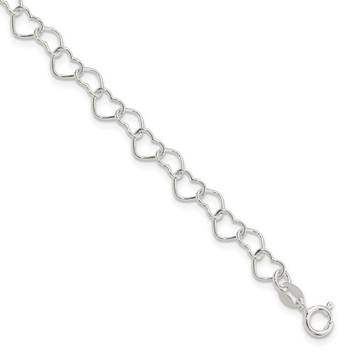 Lex & Lu Sterling Silver Polished Fancy Heart Link Bracelet - Lex & Lu