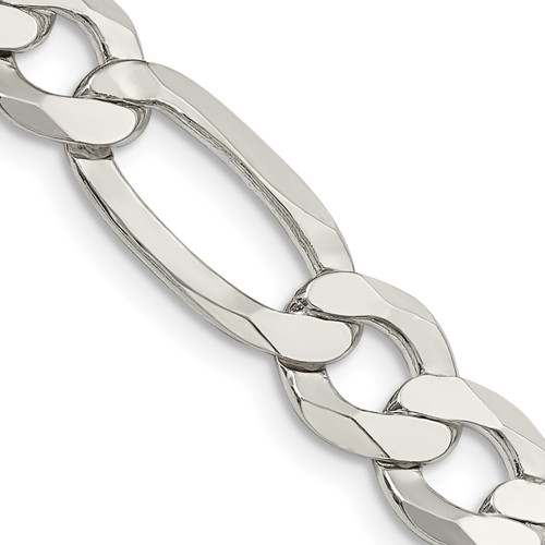 Lex & Lu Sterling Silver 9mm Polished Flat Figaro Chain Necklace or Bracelet - Lex & Lu