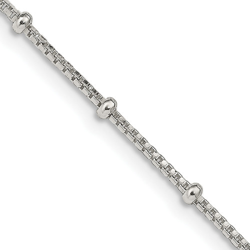 Lex & Lu Sterling Silver 1.00mm Beaded Box Chain Necklace - Lex & Lu