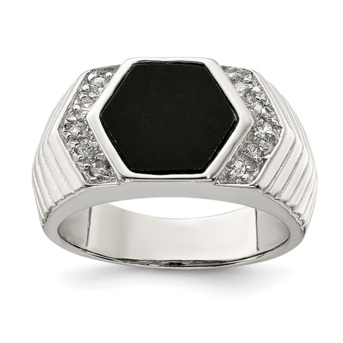 Lex & Lu Sterling Silver Men's CZ and Onyx Ring LAL43667 - Lex & Lu