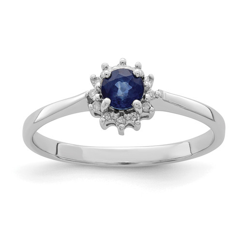 Lex & Lu Sterling Silver w/Rhodium Round Sapphire & Diamond Ring - Lex & Lu