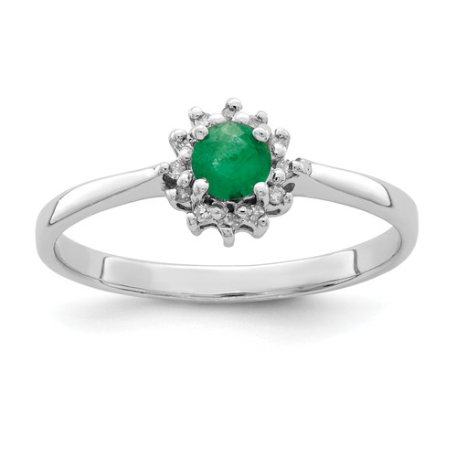 Lex & Lu Sterling Silver w/Rhodium Round Emerald & Diamond Ring - Lex & Lu