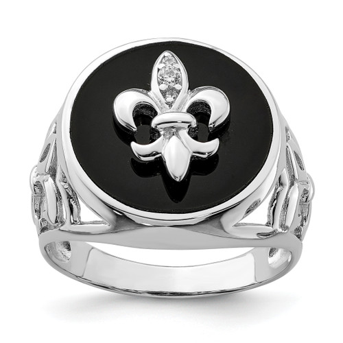 Lex & Lu Sterling Silver w/Rhodium CZ Black Onyx Ring - Lex & Lu