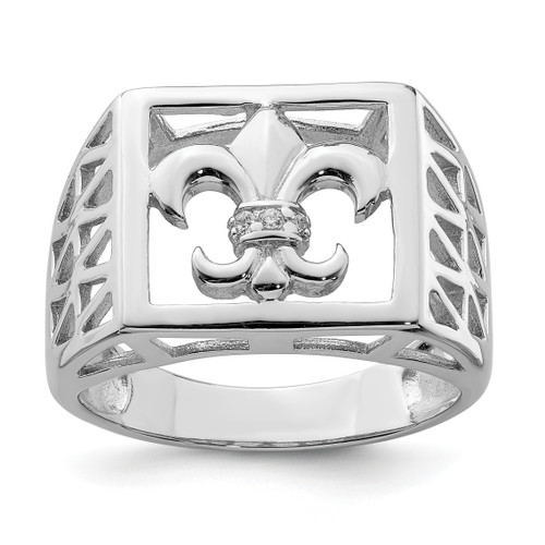 Lex & Lu Sterling Silver w/Rhodium CZ Fleur de lis Ring - Lex & Lu