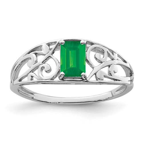 Lex & Lu Sterling Silver w/Rhodium Emerald Ring - Lex & Lu