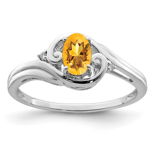 Lex & Lu Sterling Silver w/Rhodium Diamond & Citrine Ring - Lex & Lu