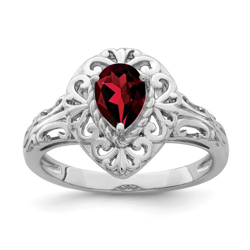 Lex & Lu Sterling Silver w/Rhodium Garnet Teardrop Ring - Lex & Lu