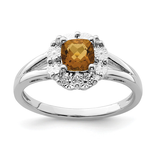 Lex & Lu Sterling Silver Whiskey Quartz Diamond Ring LAL44306 - Lex & Lu