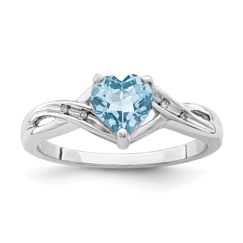 Lex & Lu Sterling Silver w/Rhodium Diamond Lt Swiss Blue Topaz Heart Ring - Lex & Lu