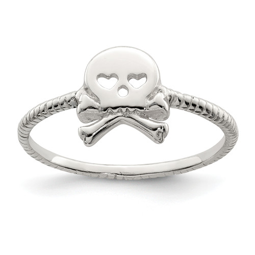 Lex & Lu Sterling Silver Polished & Textured Skull & Crossbones Ring - Lex & Lu