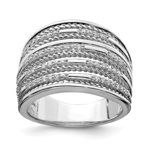 Lex & Lu Sterling Silver CZ Rope Multi Row Ring - Lex & Lu