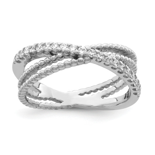 Lex & Lu Sterling Silver Polished & Textured w/CZ Ring - Lex & Lu