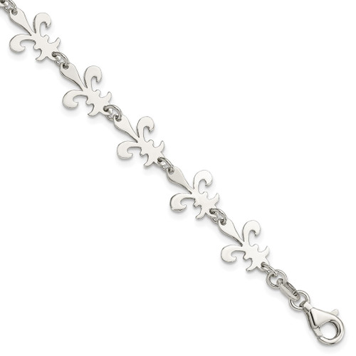 Lex & Lu Sterling Silver Polished Fleur De Lis Bracelet 7.5'' - Lex & Lu